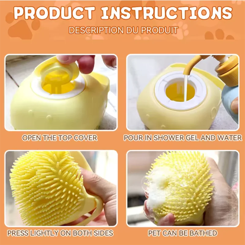 Pet Bath Massage Brush Silicone Safe Grooming Tool For Dogs And Cats
