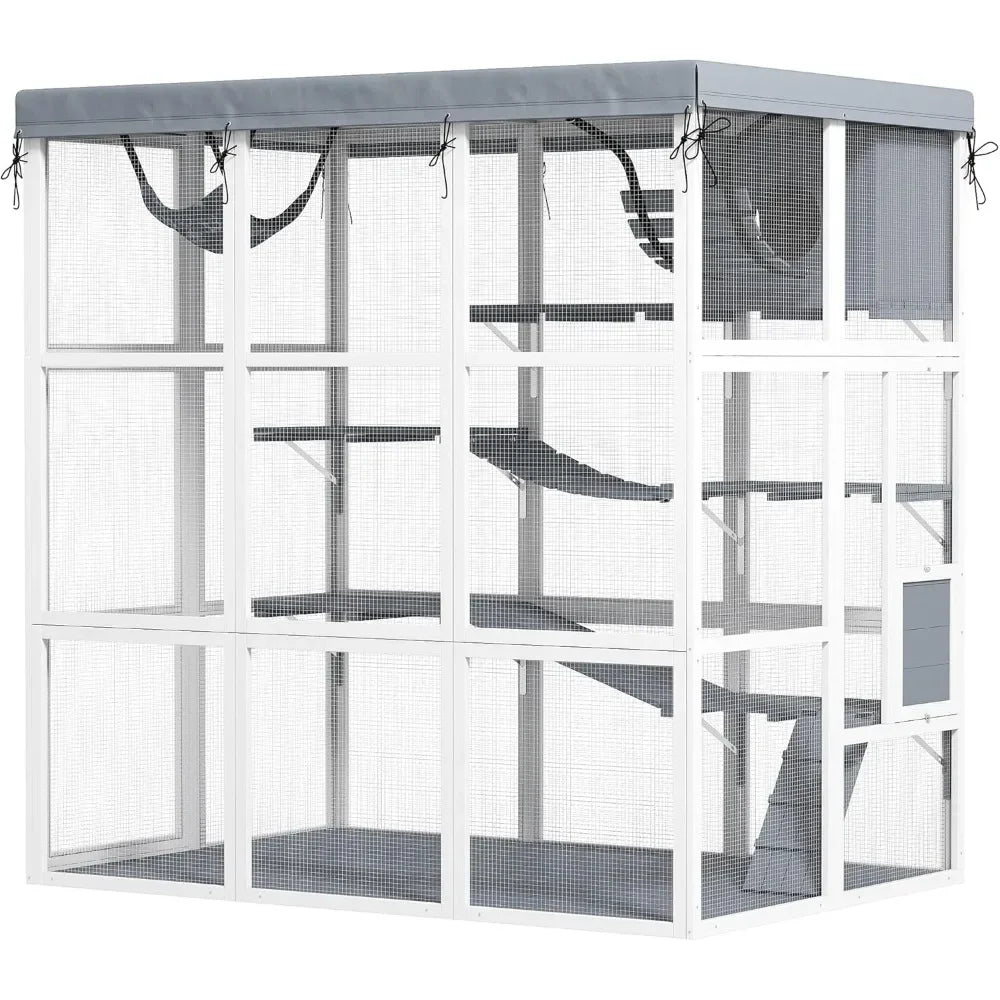 Outdoor Cat Enclosure Luxury House With Hammock Ramps And Tarp