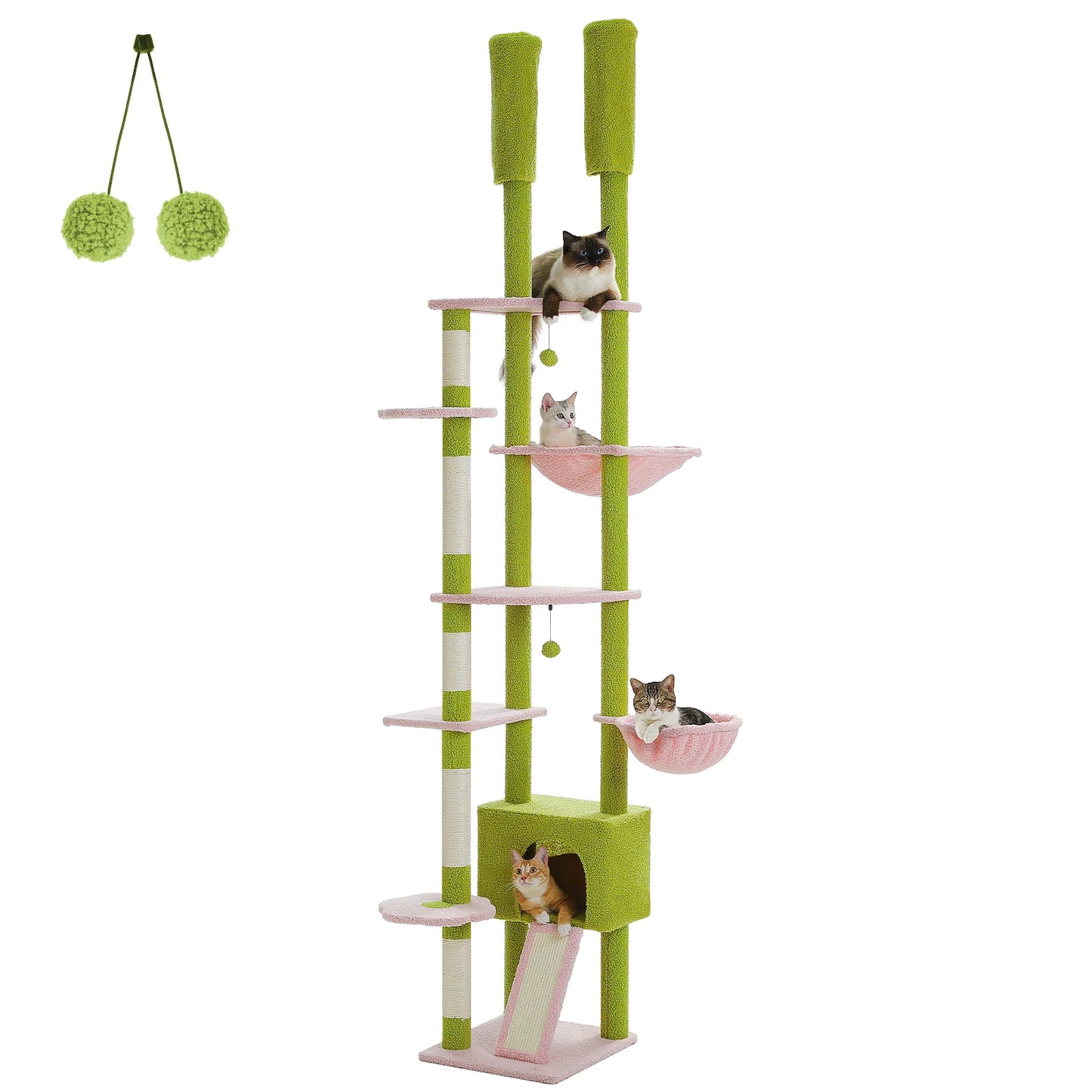 PETEPELA Cactus Floor to Ceiling Adjustable Cat Tree Condo Hammock
