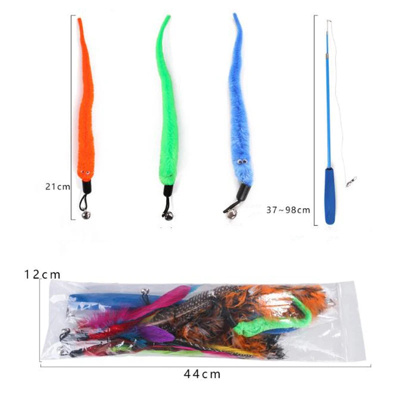 Cat Feather Toy Set 11 Pieces Replacement Heads Retractable Stick