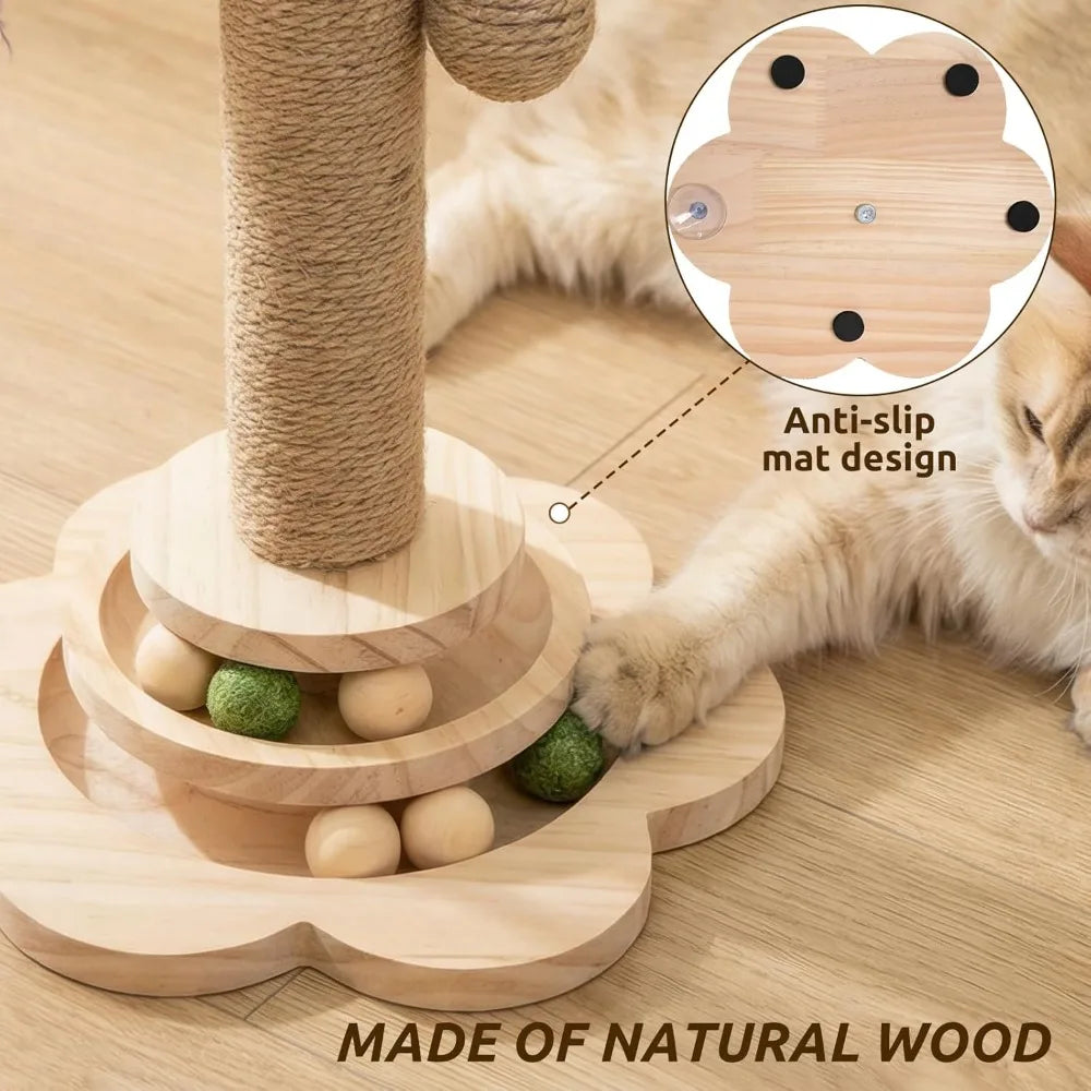 COBASPORT Cat Scratching Post With 2 Tier Ball Track Teaser