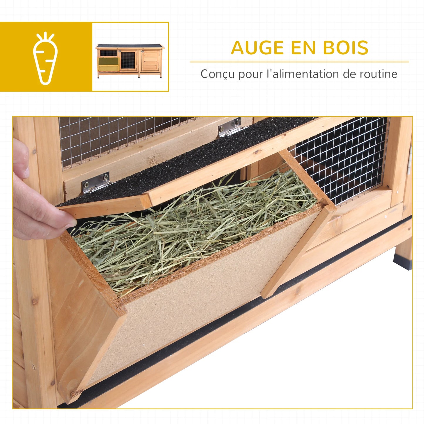 Outdoor Rabbit Hutch Wooden Cage With Asphalt Roof Feeding Trough