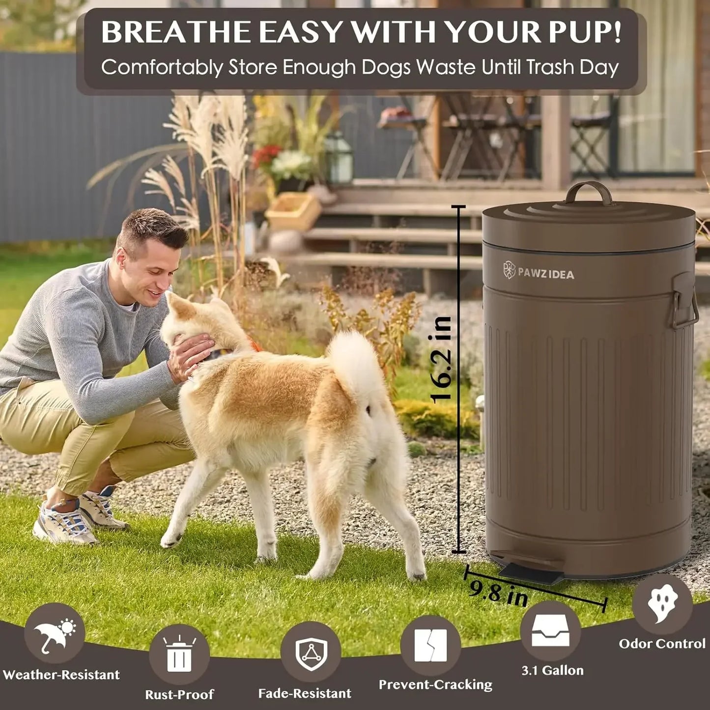 Dog Poop Trash Can Outdoor Odor Control With Carbon Filter