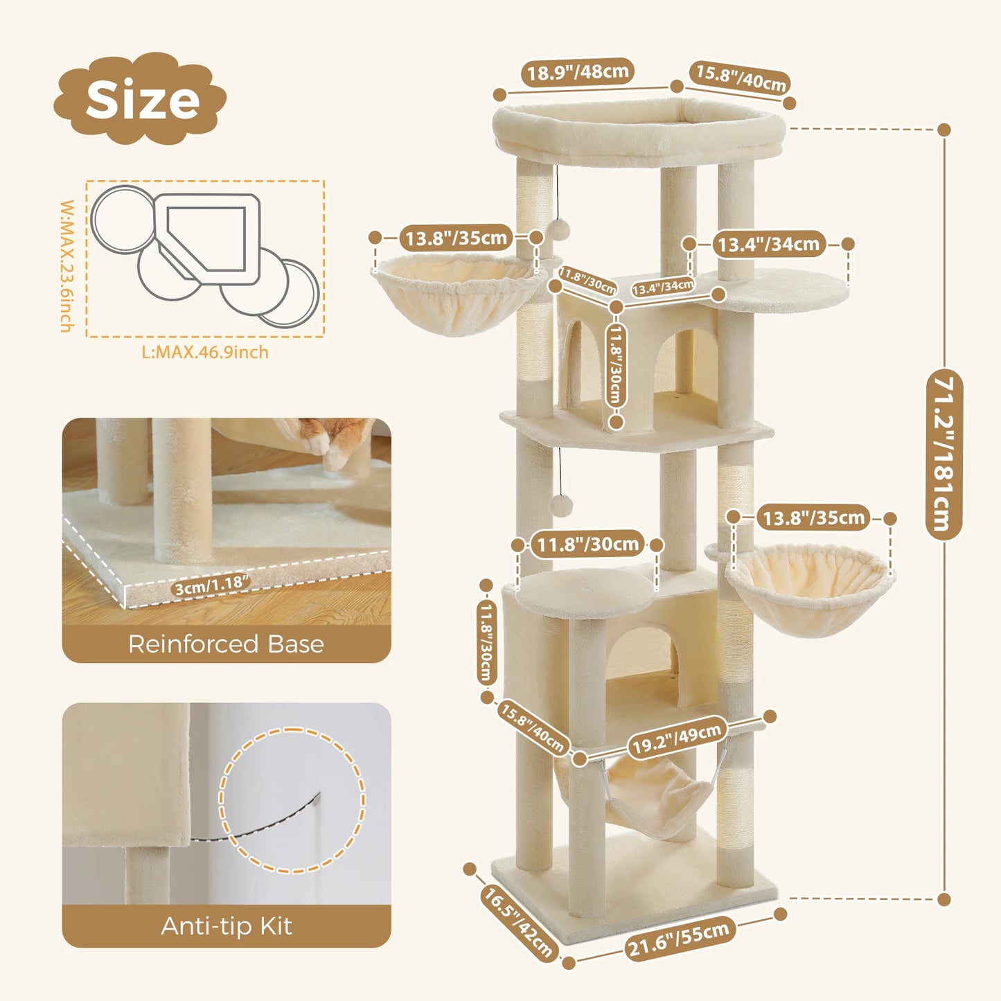 PAWZ Road Tall Cat Tree With Scratching Posts And Five Levels