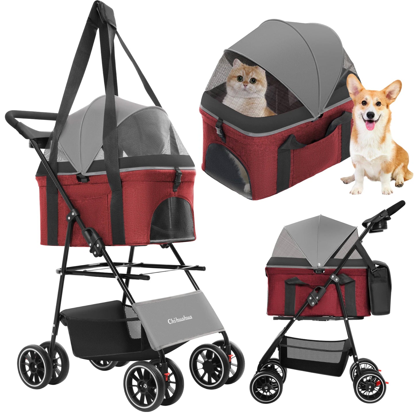 CHIHUAHUA Pet Stroller 3 In 1 For Dogs Cats Lightweight