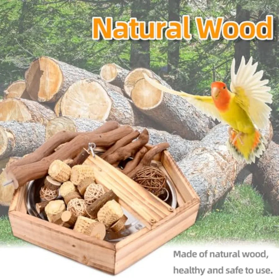 Natural Grape Wood Parakeet Playground Perch Stand For Small Birds