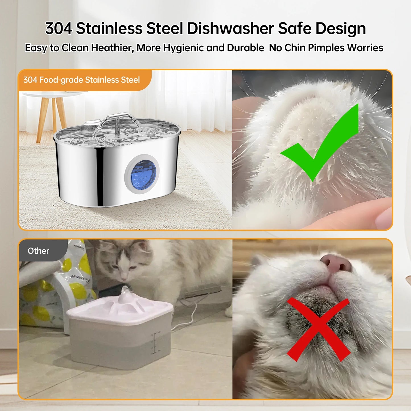 Stainless Steel Pet Water Fountain Ultra Quiet Circulating System