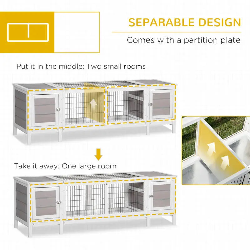 Rabbit Hutch And Guinea Pig House With Pull Out Tray And Divider Indoor