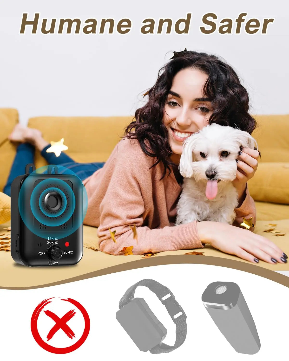 PetEdu Automatic Dog Bark Deterrent Device, Rechargeable Ultrasonic Bark Control
