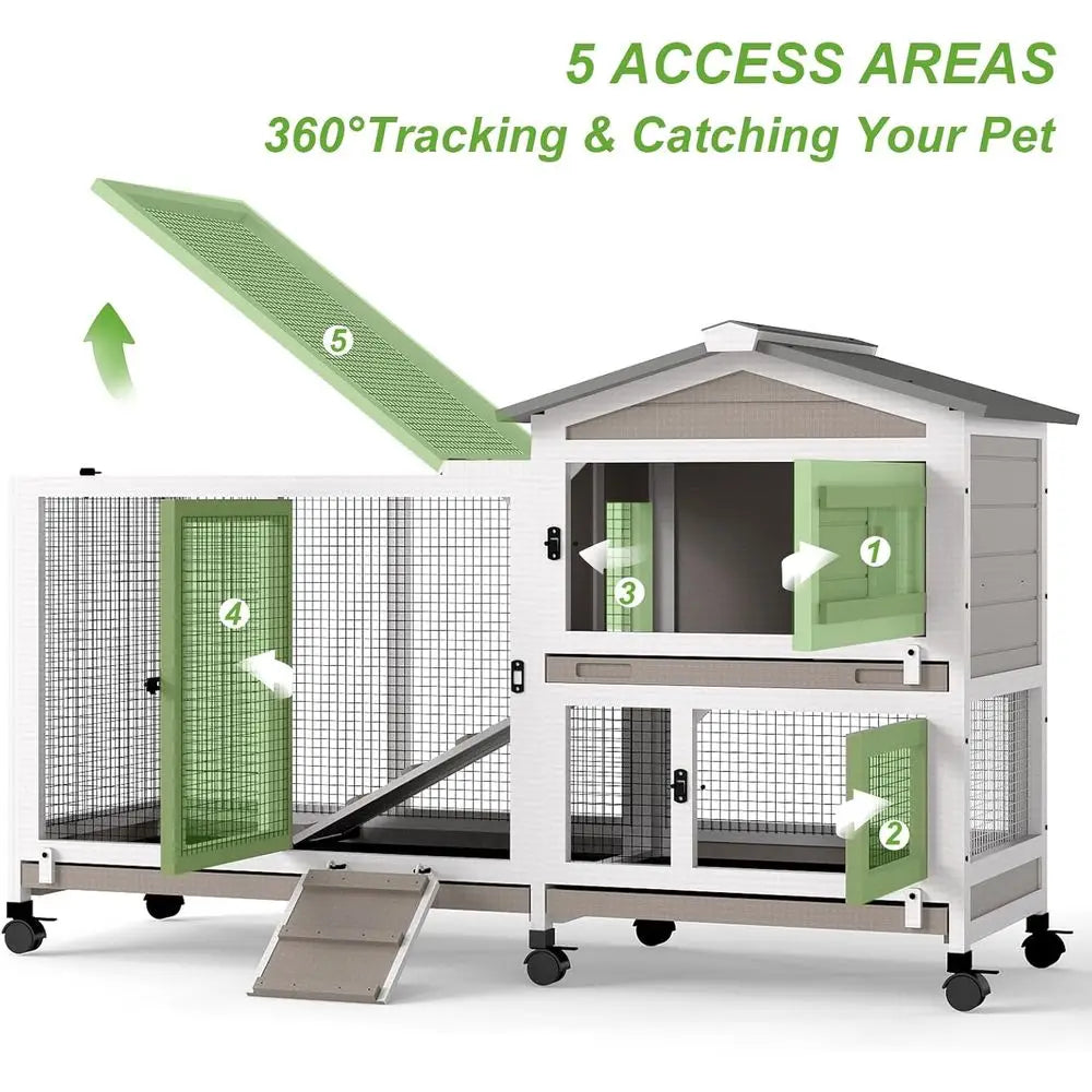 Outdoor Indoor Rabbit Hutch With 6 Wheels And Removable Trays