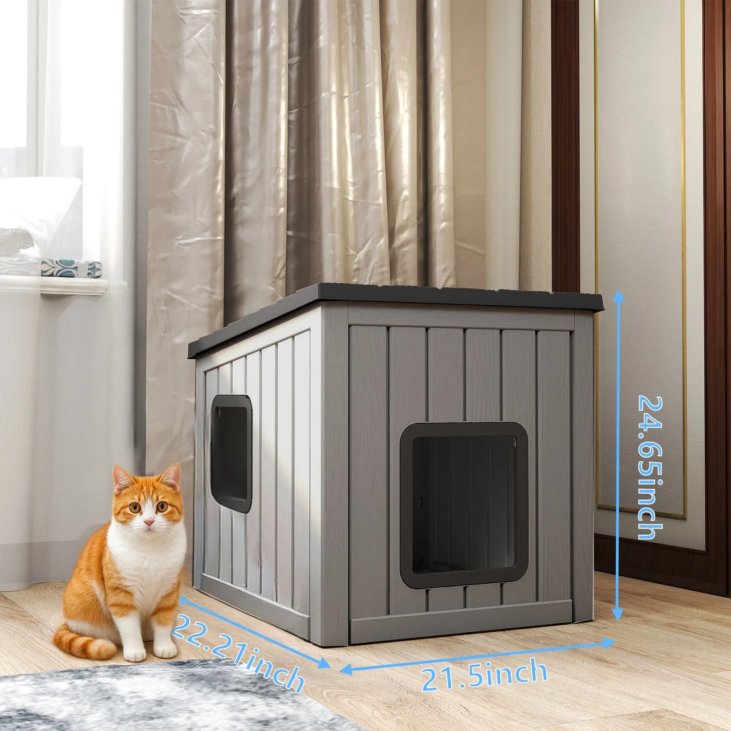 Plastic Waterproof Sloped Roof Cat Cabin For Indoor Outdoor Use