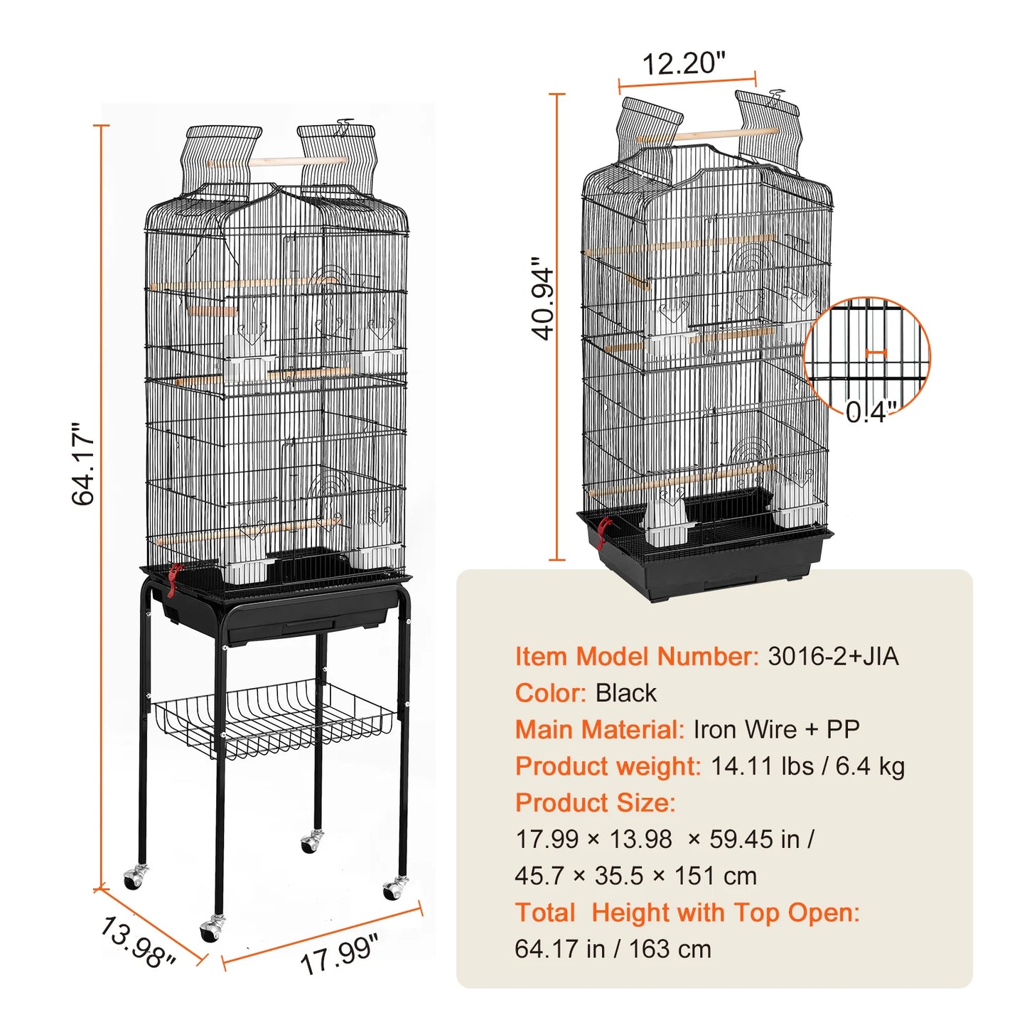 Open Top Parrot Cage For Travel Hanging Swing Perch