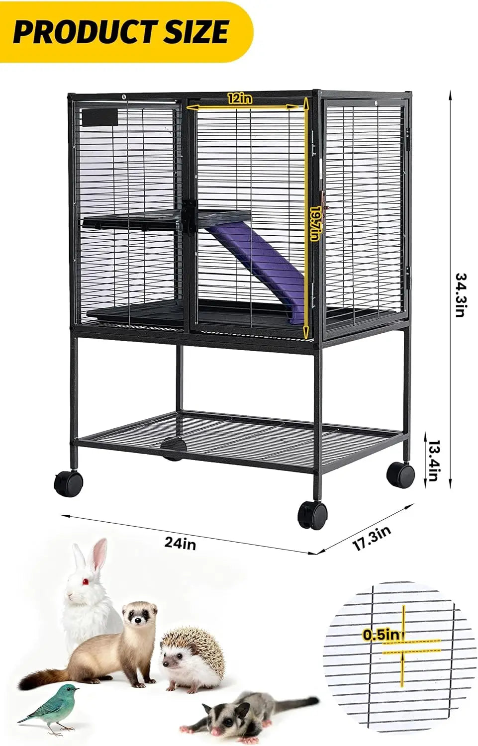 HiMISS Multi Level Metal Small Animal Cage With Removable Tray Ramp Lockable