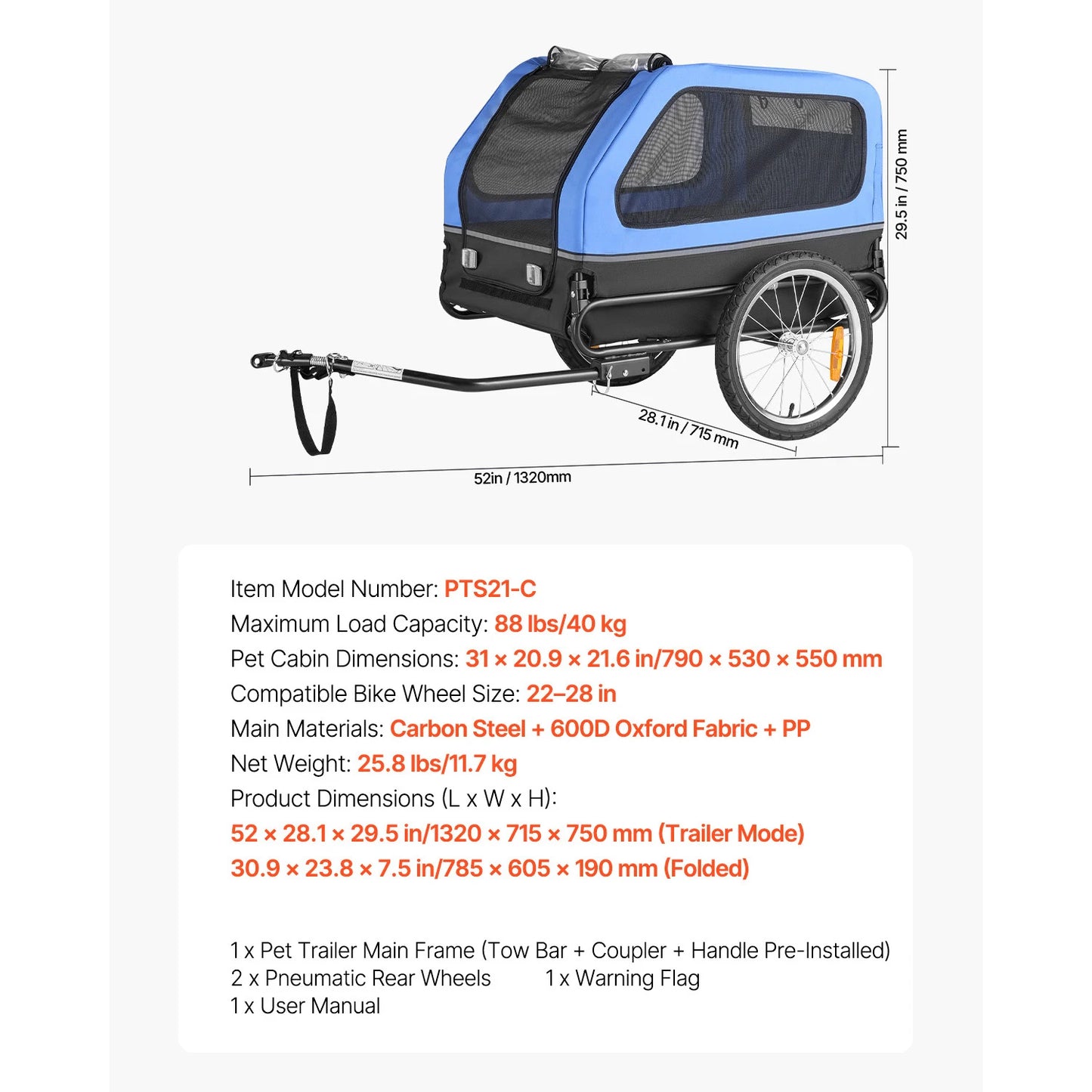 Dog Bike Trailer With Quick Release Wheel And Safety Flag