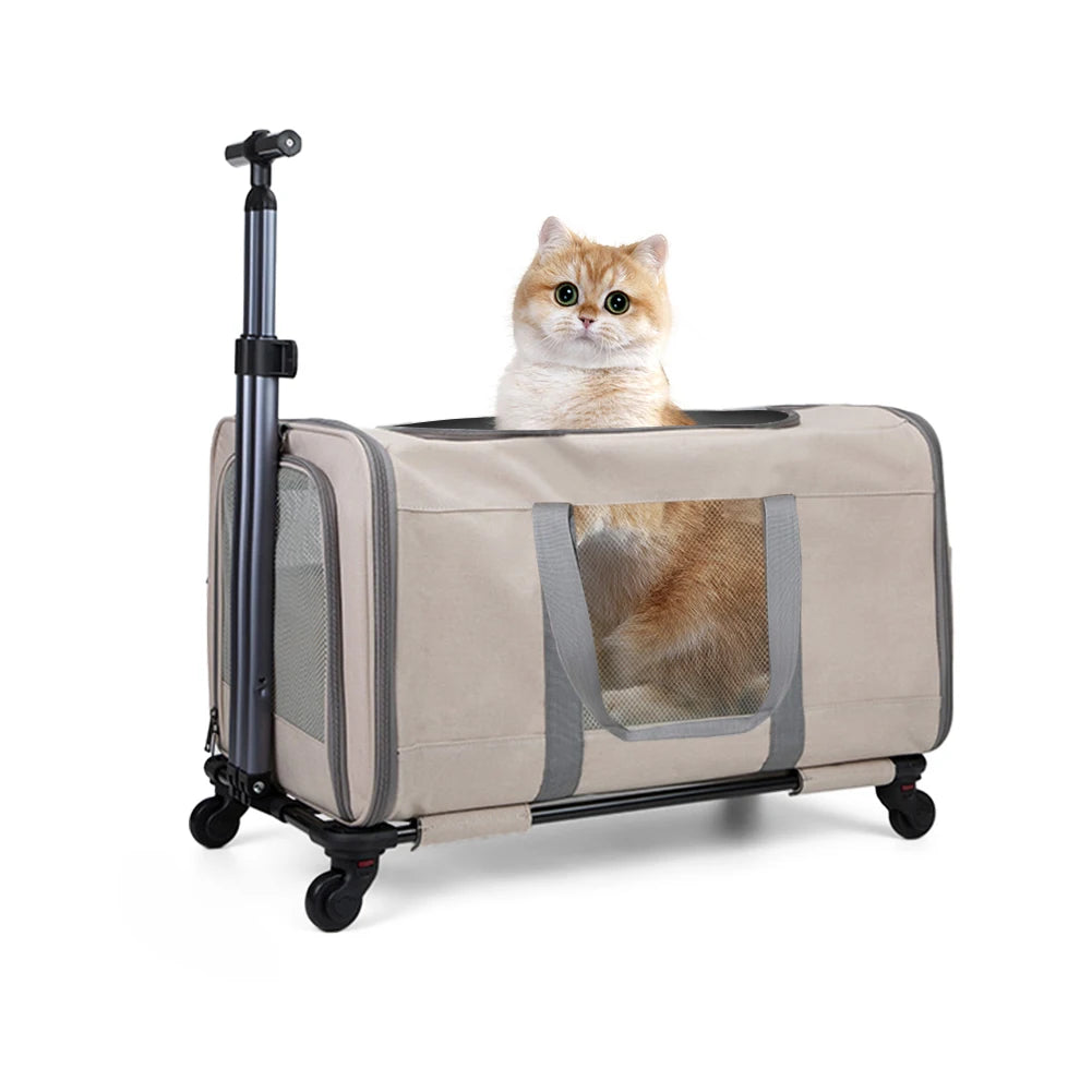 Cat Carrier With Wheels For Two Cats Travel Transport Box