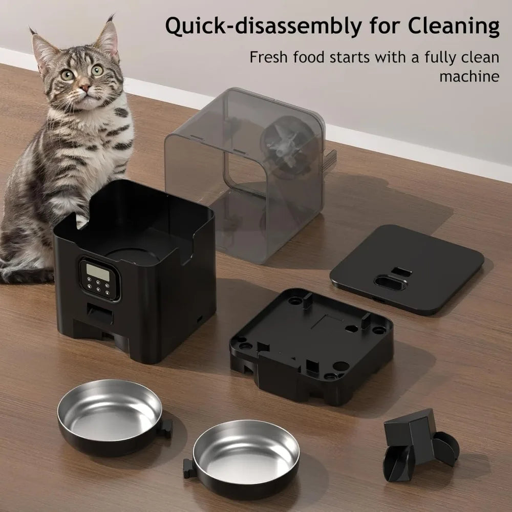 Automatic Cat Feeder for Two Cats with Dual Stainless Bowls