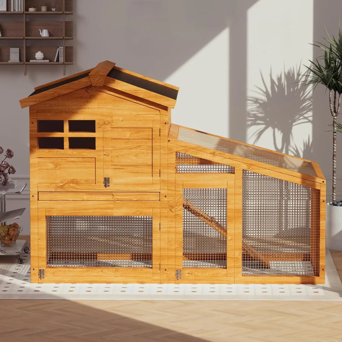 HiMISS Wooden Chicken Coop with Rabbit Run and Hen House