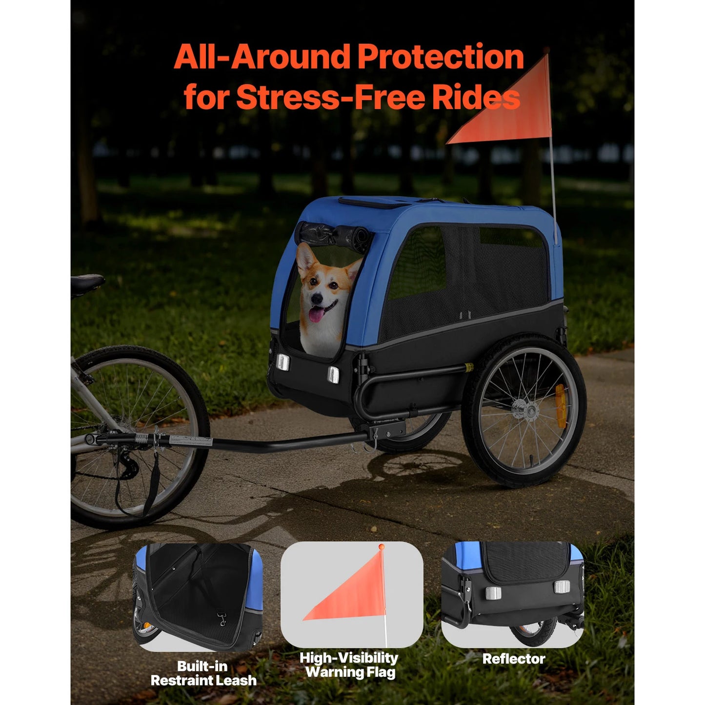 Dog Bike Trailer With Quick Release Wheel And Safety Flag