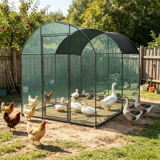 BINGOPAW Metal Walk In Poultry Coop With Nylon Netting Outdoors