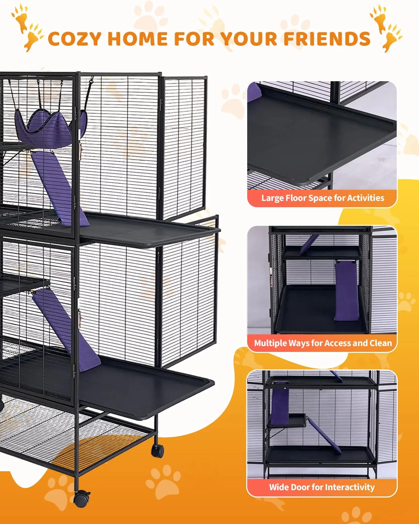 HiMISS Ferret Cage Metal Small Animal Habitat With Hammock Ramp Play Areas