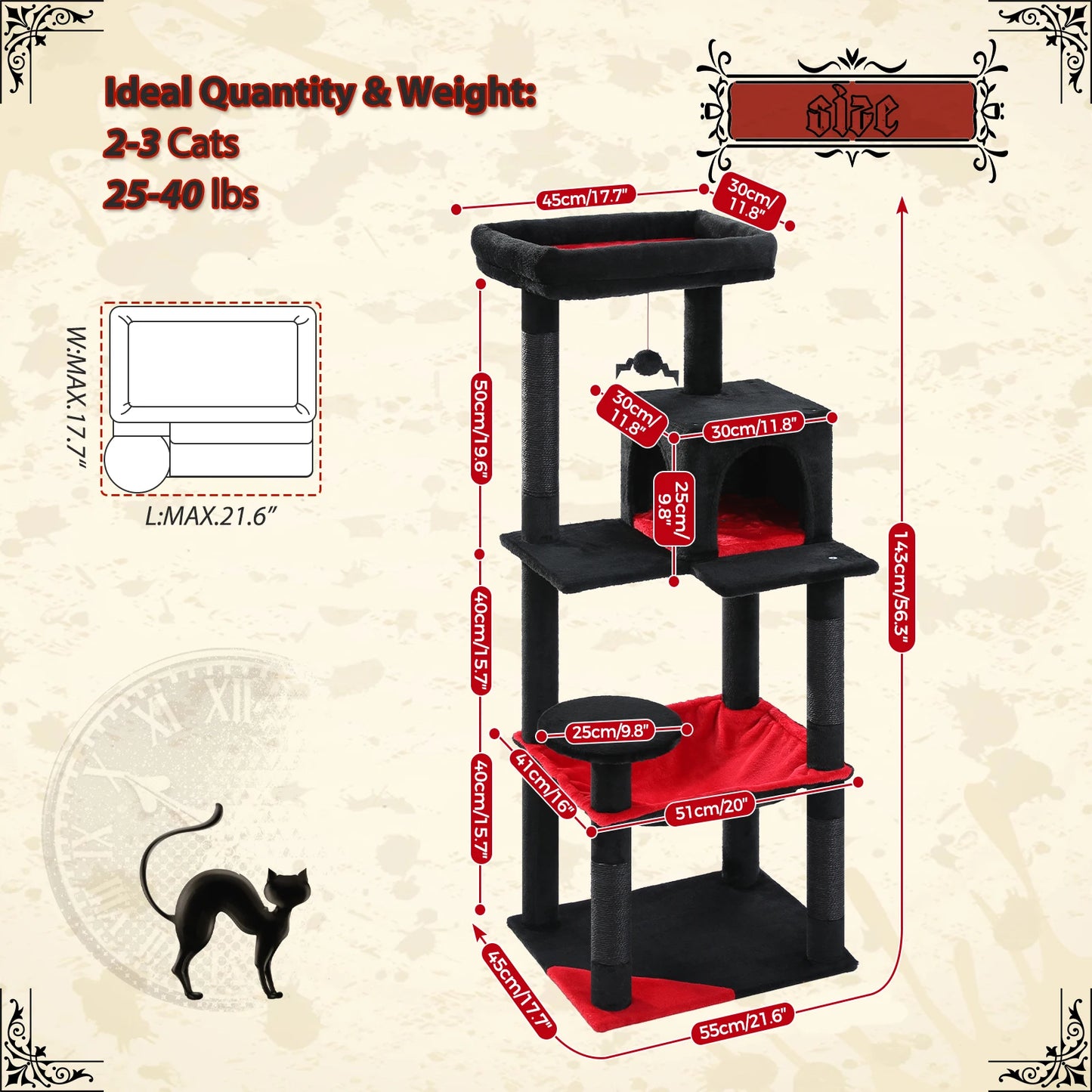 PAWZ Road Gothic Cat Tree Indoor Tower With Hammock And Scratching Post