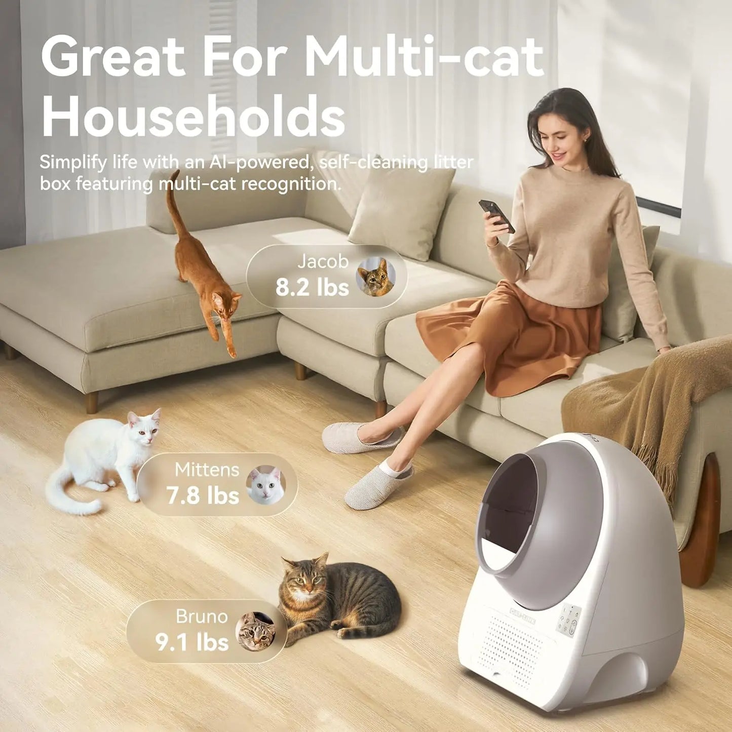 Automatic Self Cleaning Cat Litter Box With App Odor Control