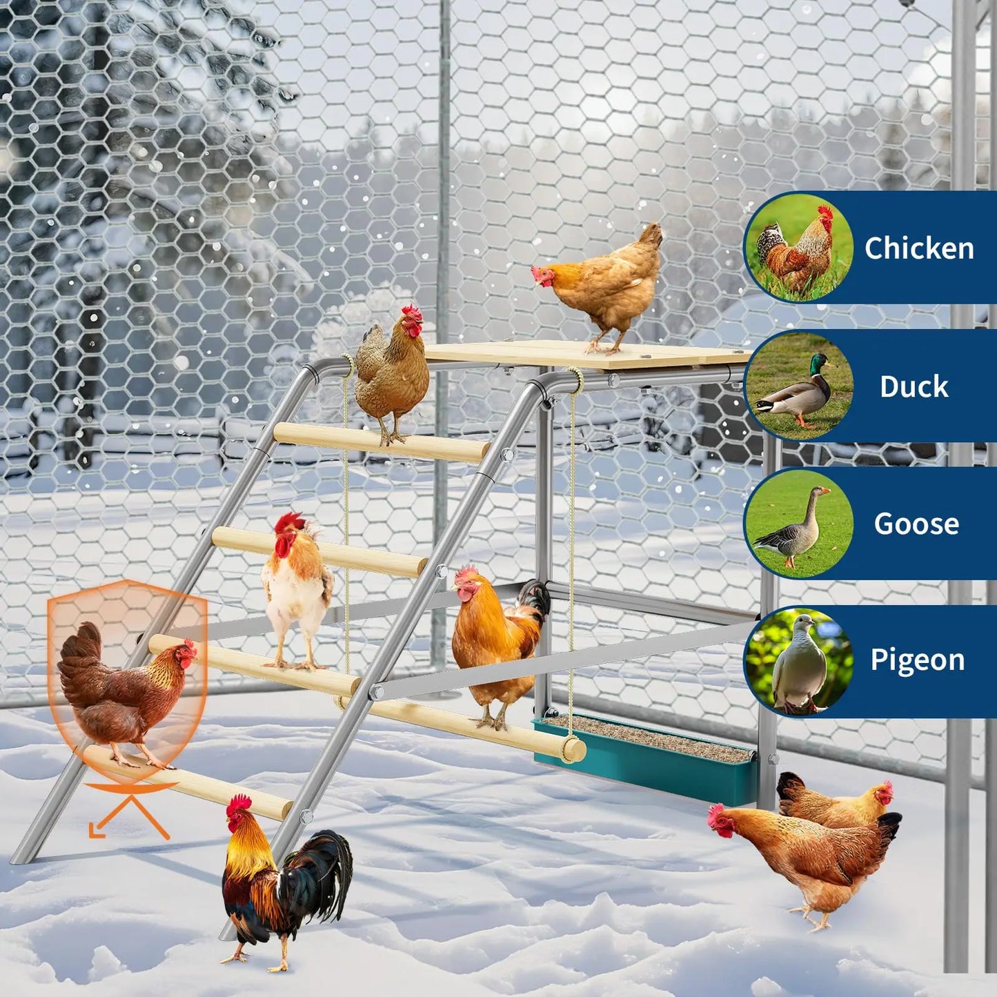 HiMISS Multi-Tier Galvanized Steel Chicken Roost With Wooden Perch For Coop