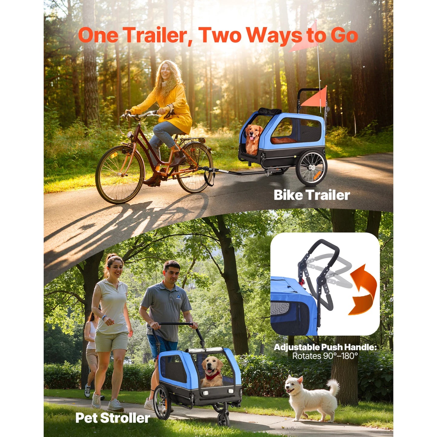 SucceBuy 2In1 Dog Bike Trailer Stroller Carrier For All Breeds