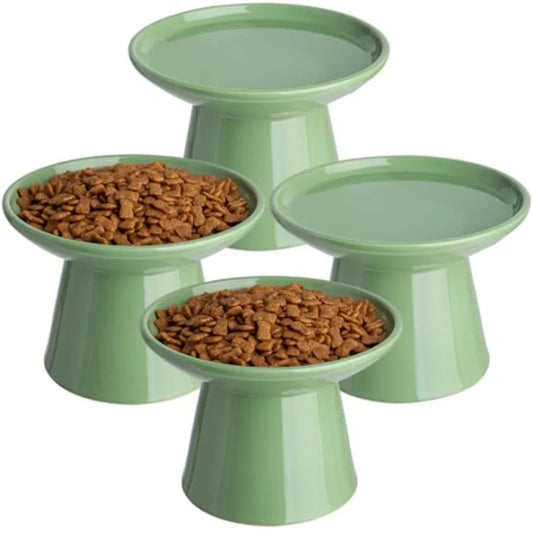 Elevated Ceramic Cat Bowls Set for Cats and Small Dogs