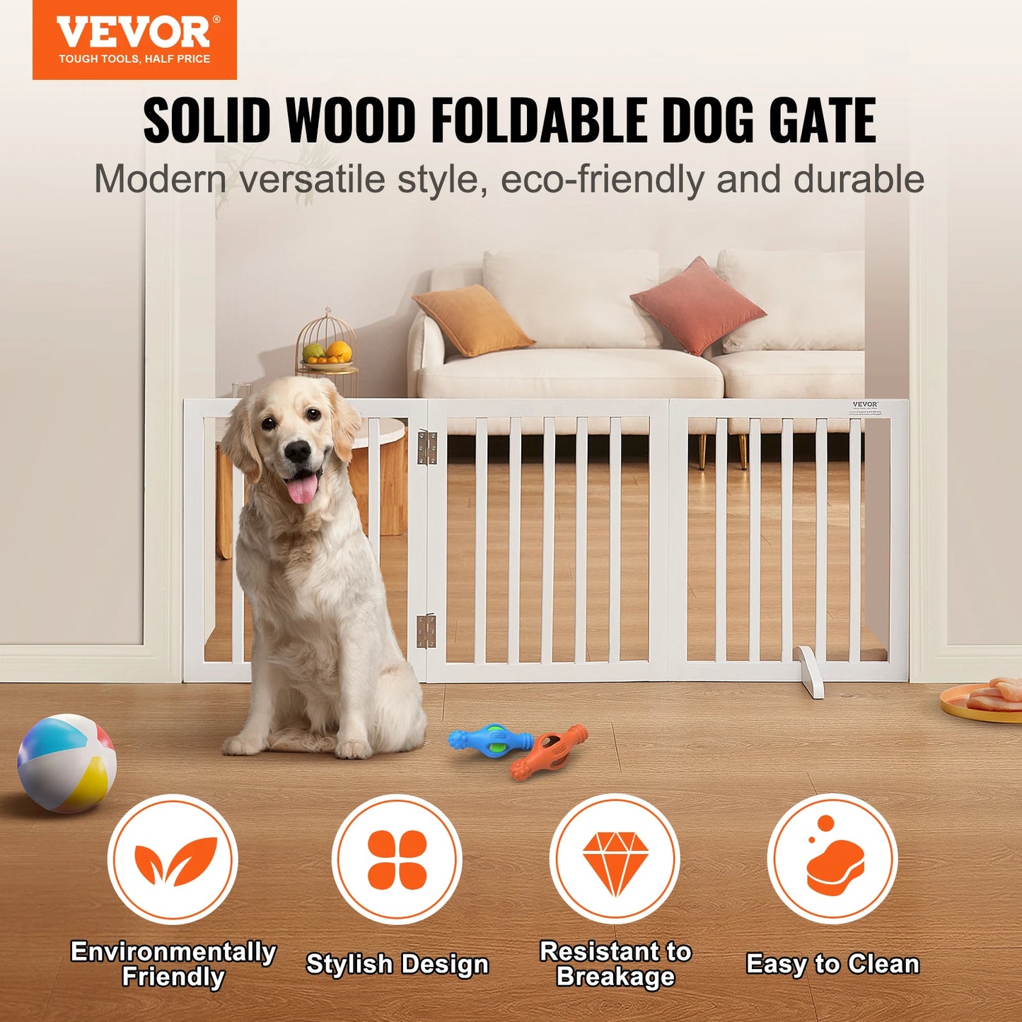 Freestanding Foldable Dog Gate 3 Panels Narrow Passageways Expandable Barrier