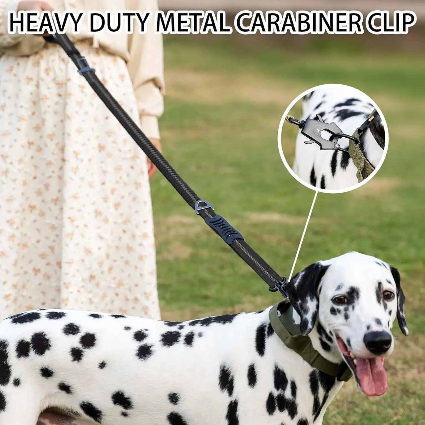 Reflective Shock Absorbing Dog Leash No Pull Car Seatbelt Bungee