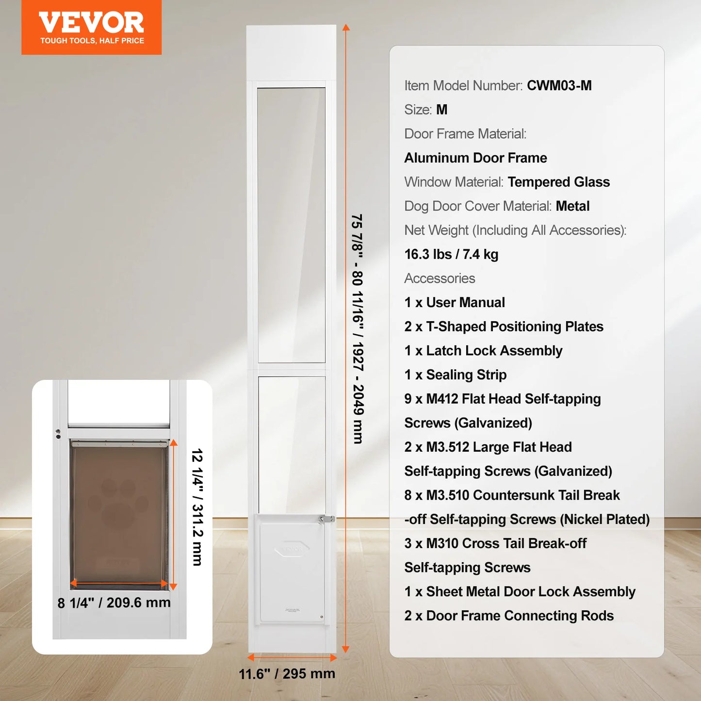 SucceBuy Dog Door For Sliding Glass Door Aluminum Frame