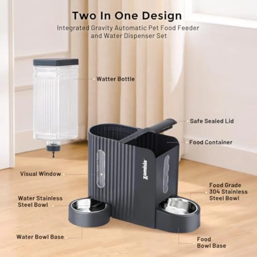 Gravity Cat Feeder And Water Dispenser With Stainless Steel Bowls