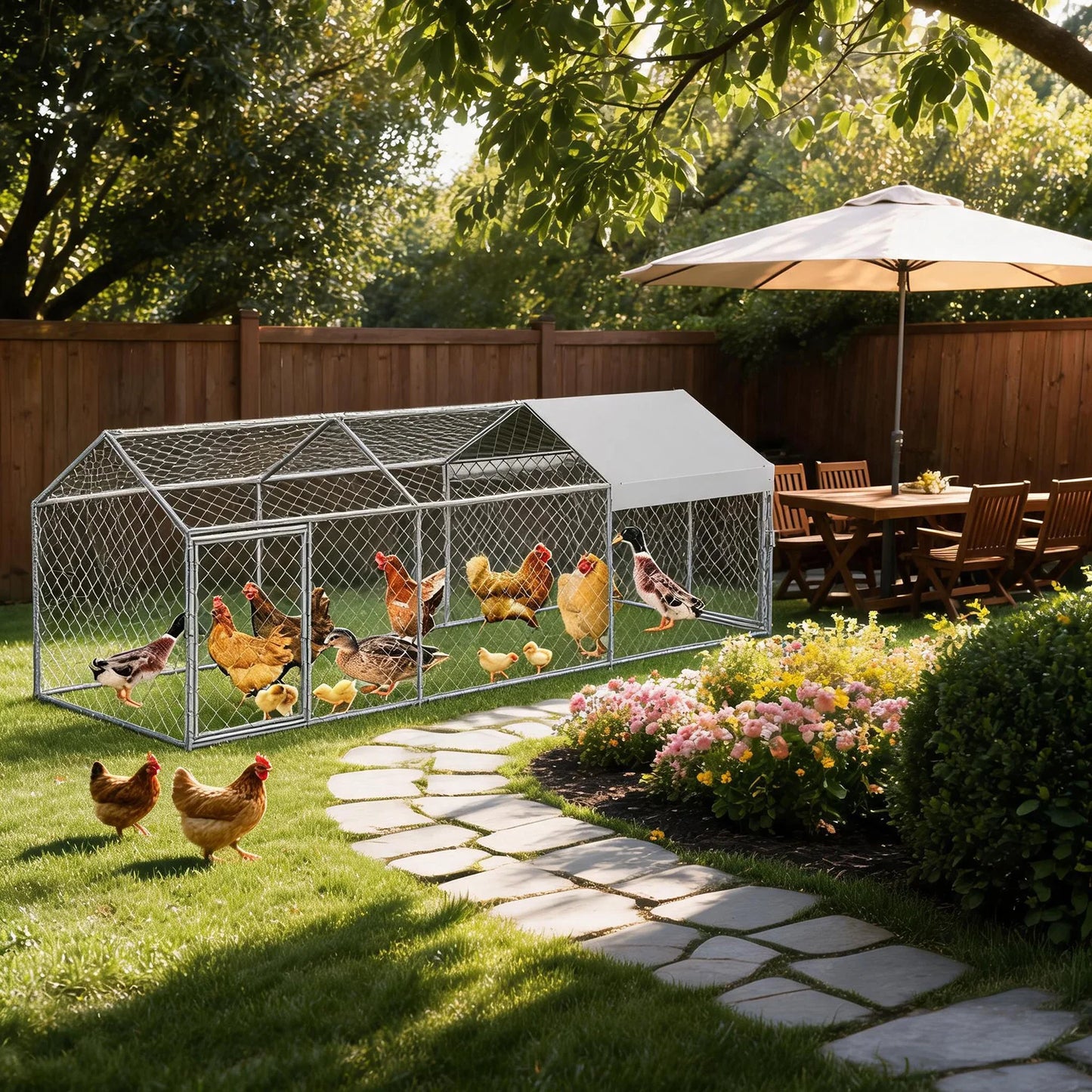 Himiss Portable Metal Chicken Coop And Run With Waterproof Cover