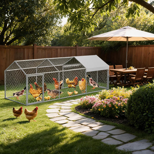 Himiss Portable Metal Chicken Coop And Run With Waterproof Cover