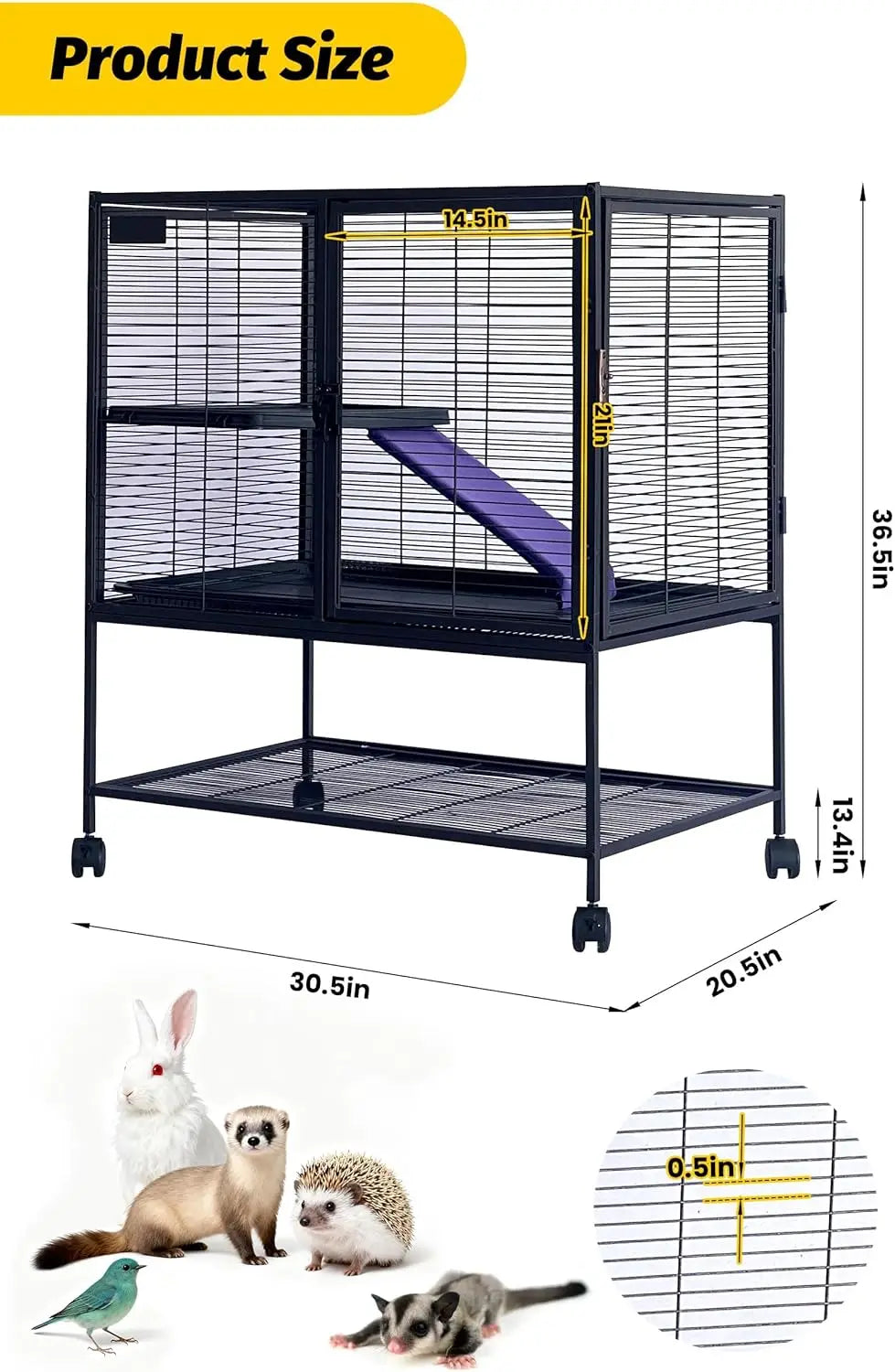 HiMISS Multi Level Metal Small Animal Cage With Removable Tray Ramp Lockable