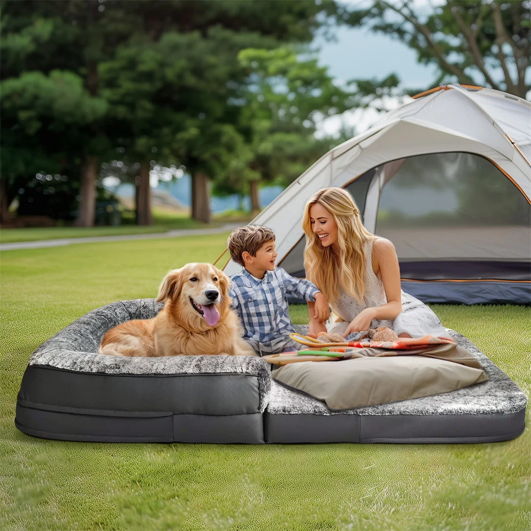 BINGOPAW Giant Foldable Calming Orthopedic Dog Bed With Plush Cover