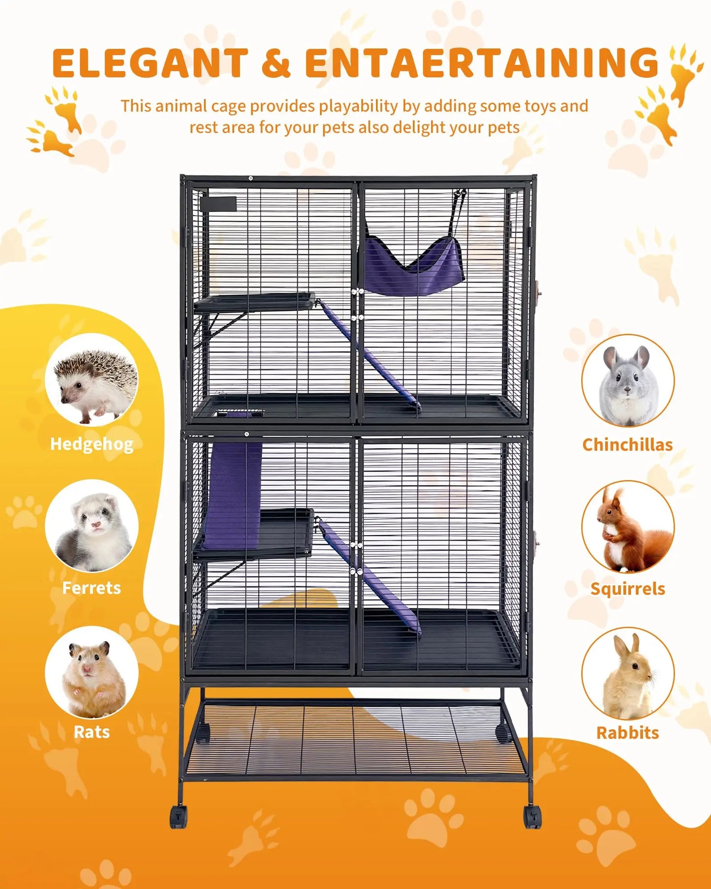 HiMISS Ferret Cage Metal Small Animal Habitat With Hammock Ramp Play Areas