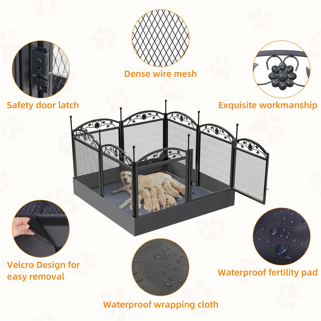 BINGOPAW Heavy Duty Dog Playpen Outdoor Indoor With Waterproof Pad