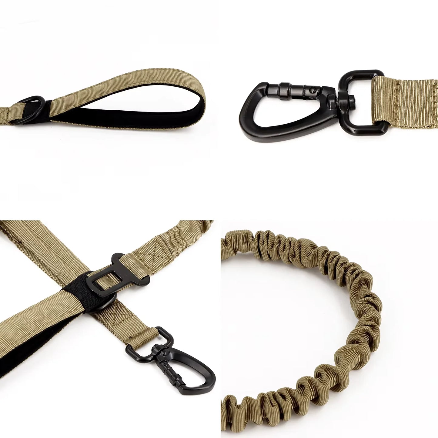 Military Dog Leash With Quick Release Elastic Rope Dual Handles