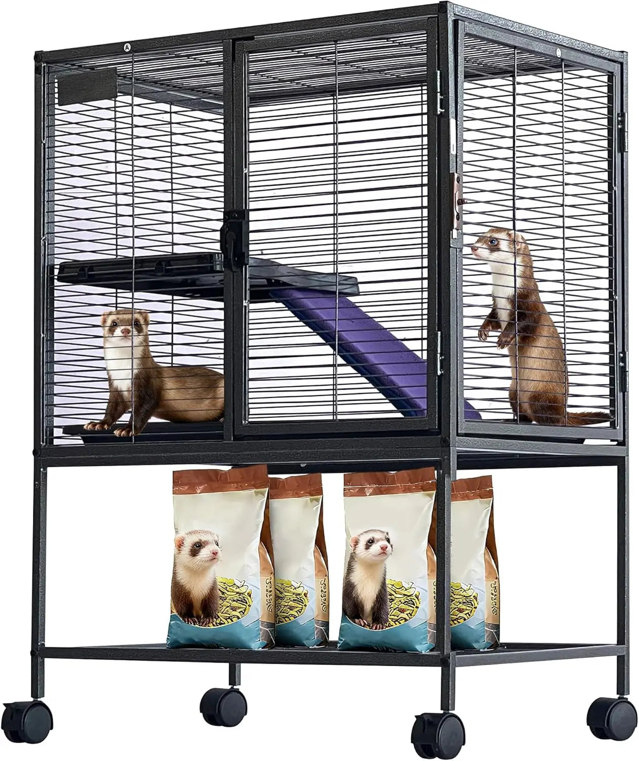 HiMISS Multi Level Metal Small Animal Cage With Removable Tray Ramp Lockable