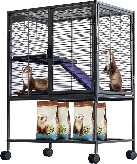 HiMISS Multi Level Metal Small Animal Cage With Removable Tray Ramp Lockable