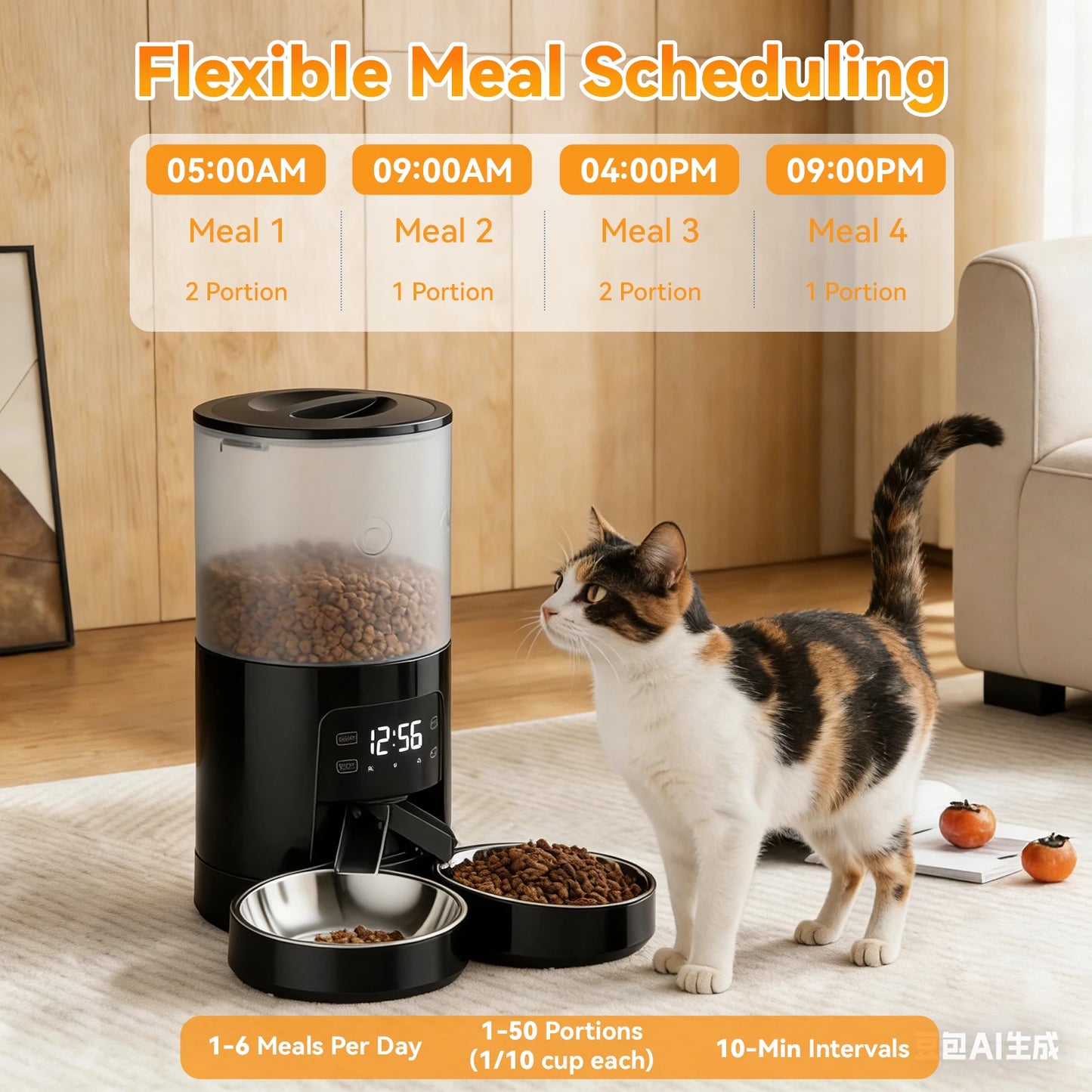 Automatic Cat Feeder Timed Dual Bowls Dual Power Supply