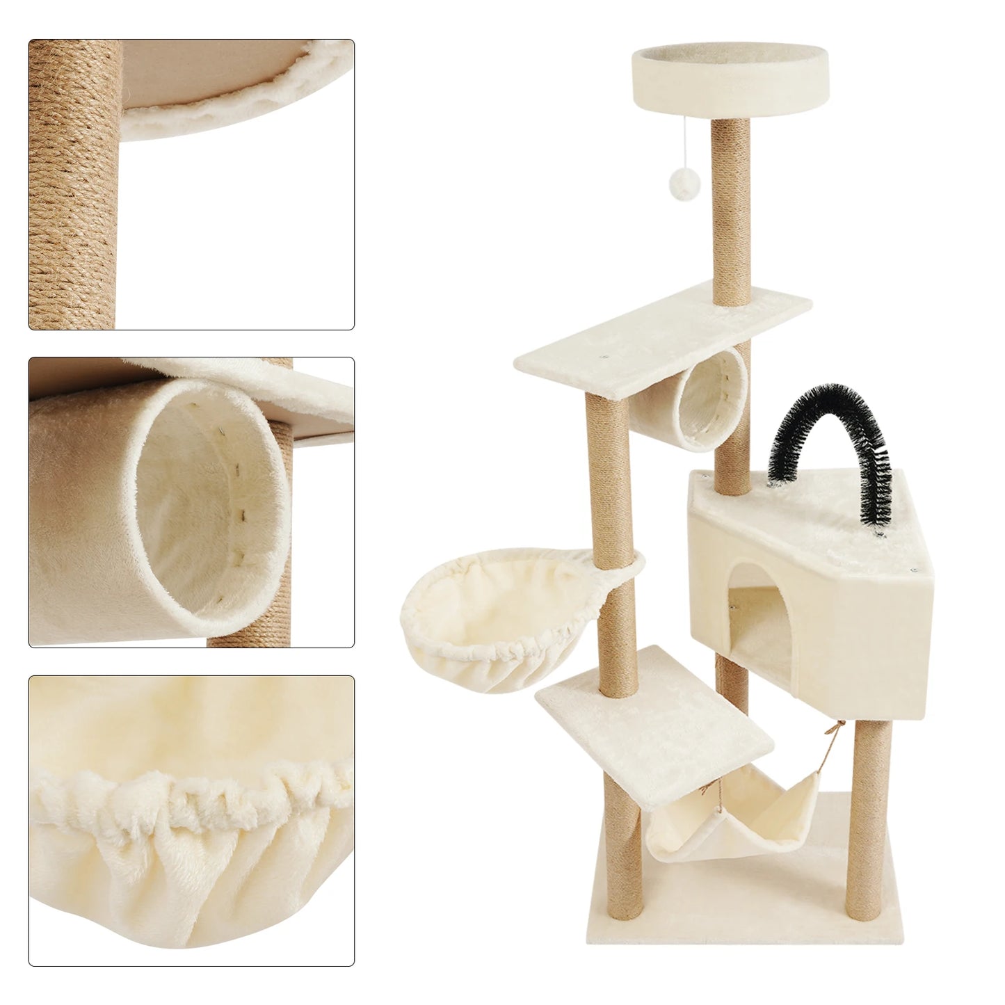Indoor Cat Tower With Cave Hammock And Jump Platforms