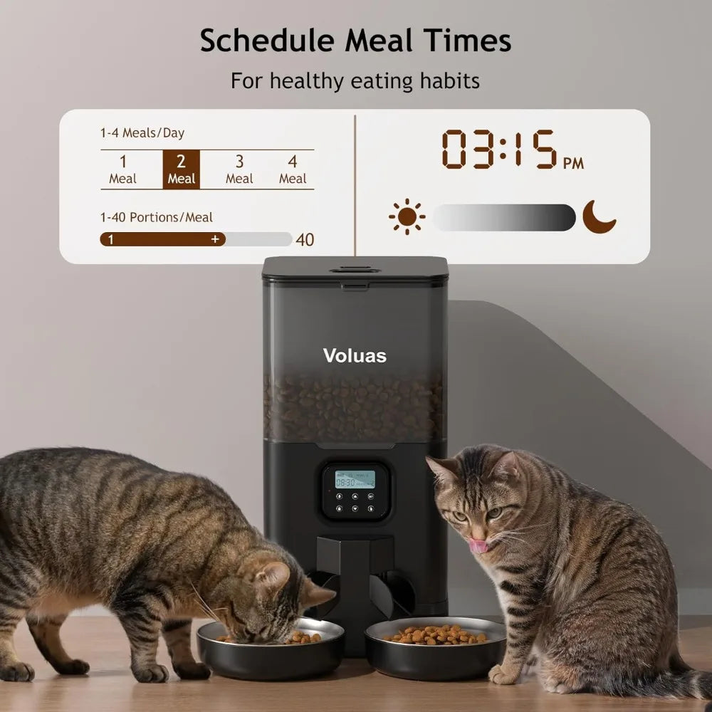 Automatic Cat Feeder for Two Cats with Dual Stainless Bowls