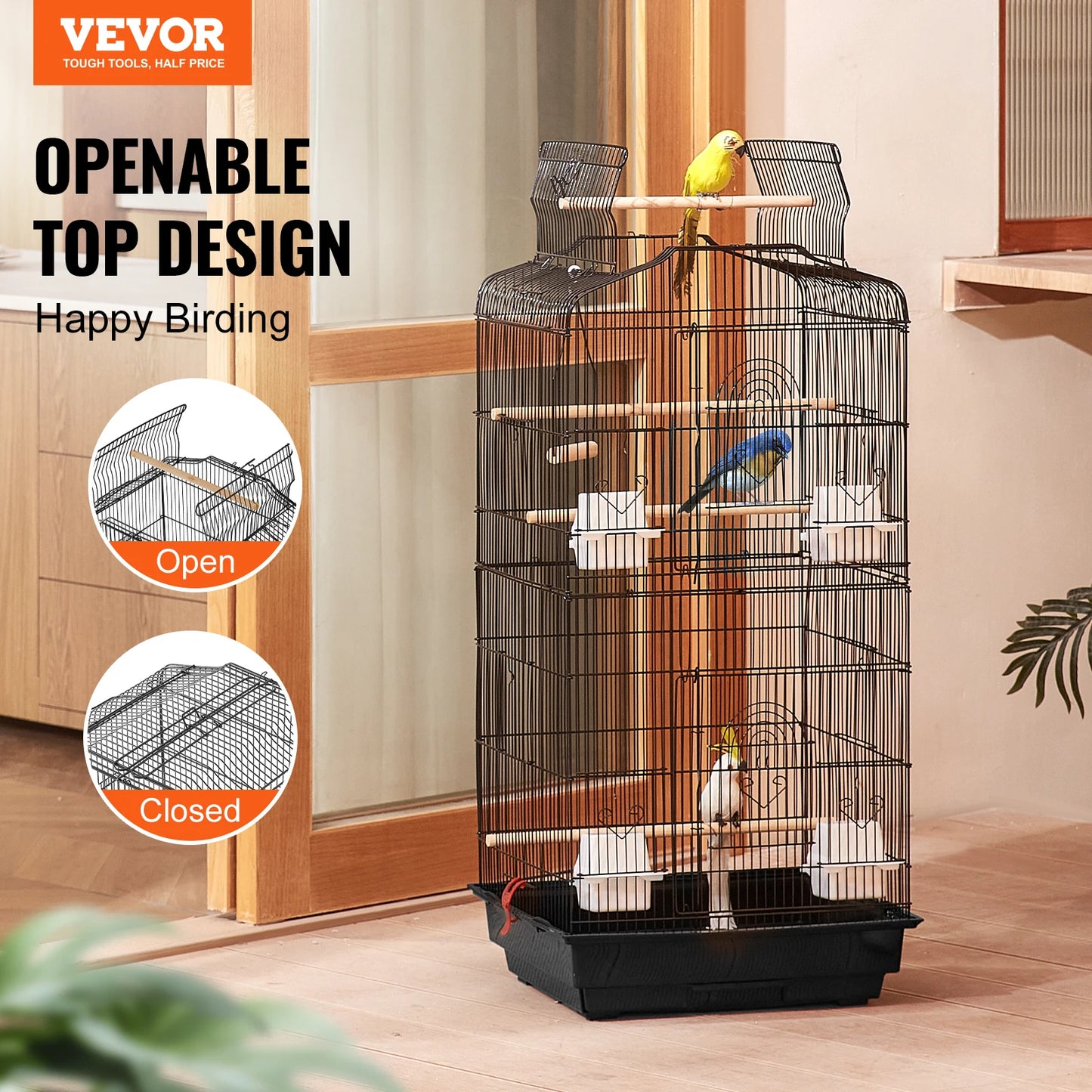 Open Top Parrot Cage For Travel Hanging Swing Perch