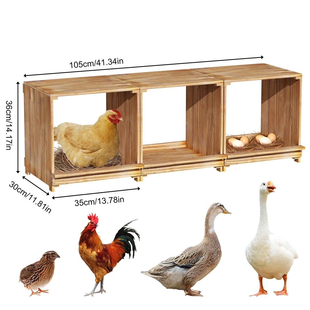 BINGOPAW Pine Wood 3 Compartment Chicken Nesting Box For Eggs