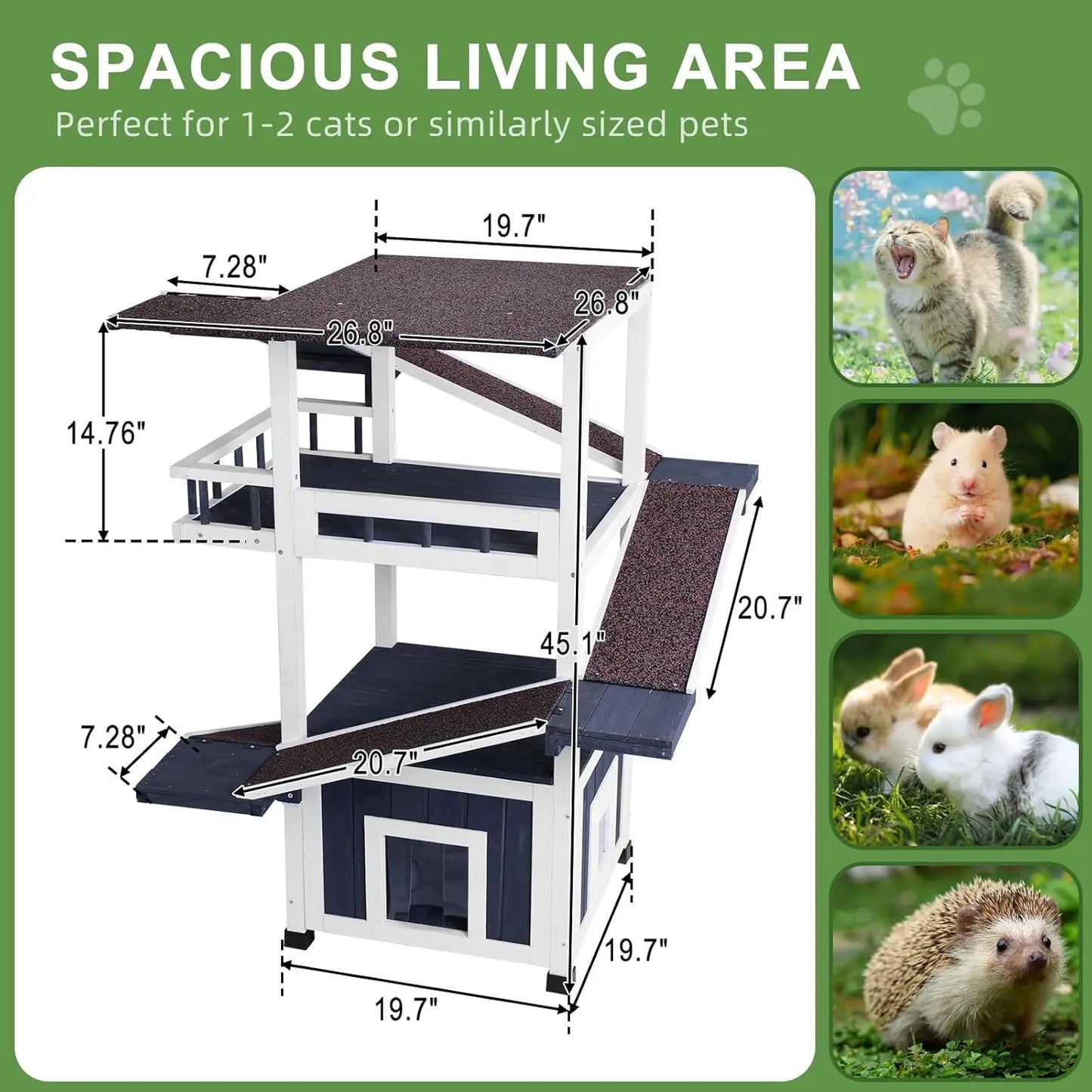 Weatherproof Wooden Outdoor Cat Tree Shelter With Escape Door Multi Level