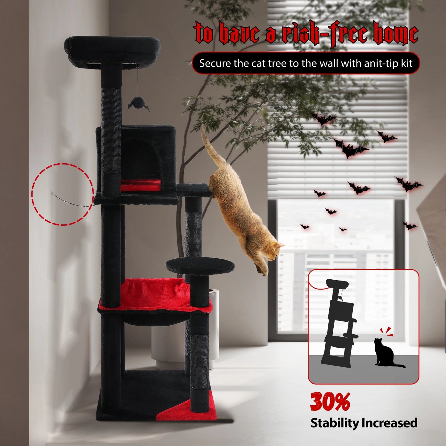 PAWZ Road Gothic Cat Tree Indoor Tower With Hammock And Scratching Post