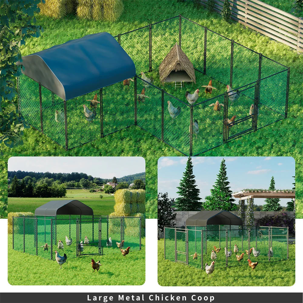 Borwart Heavy Duty Large Chicken Run Coop With Outdoor Cover And Walk In Entrance